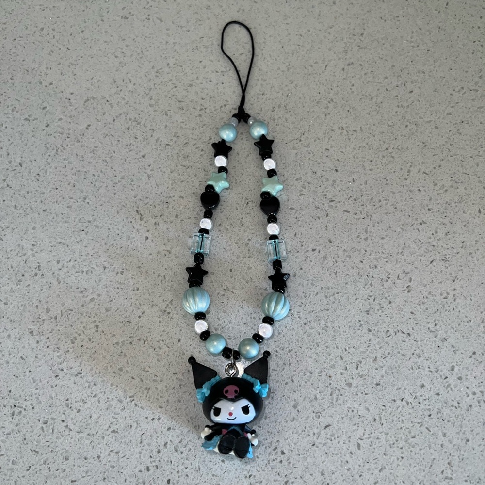 sanrio goth lolita kuromi charm blue beaded phone strap